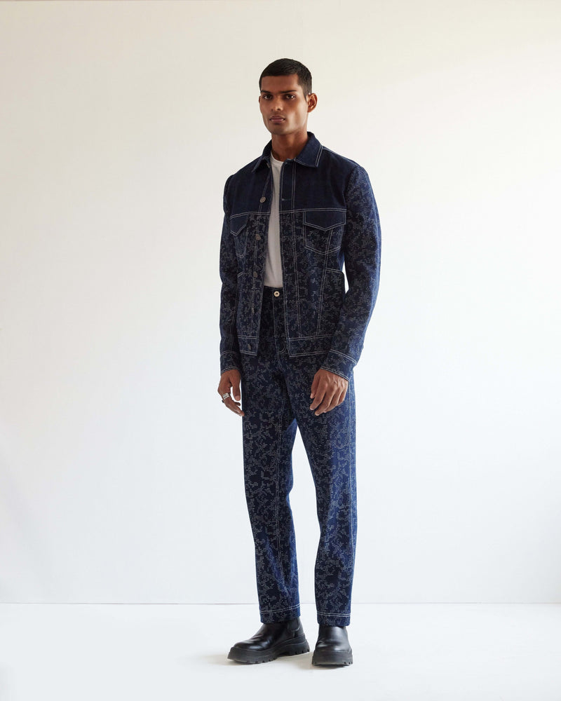 Camo-block Denim Jacket